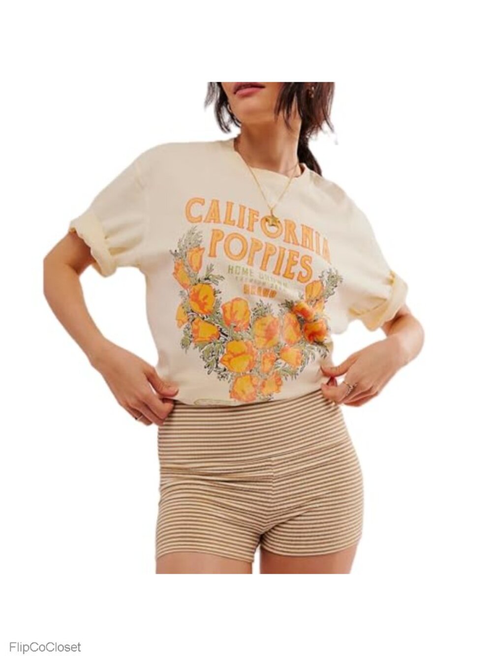 Womens Oversized Floral Graphic Tee Loose Fit Short Sleeve Summer T-Shirt